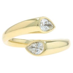 Charles Krypell Diamond Two-Stone Bypass Ring Yellow Gold 18k Pear .67ctw Bezel