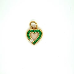 Charles Krypell Emerald and Diamond 18k Gold Heart Charm
