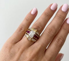 Charles Krypell Smaragdschliff Diamant, Rubin und Diamant Ring