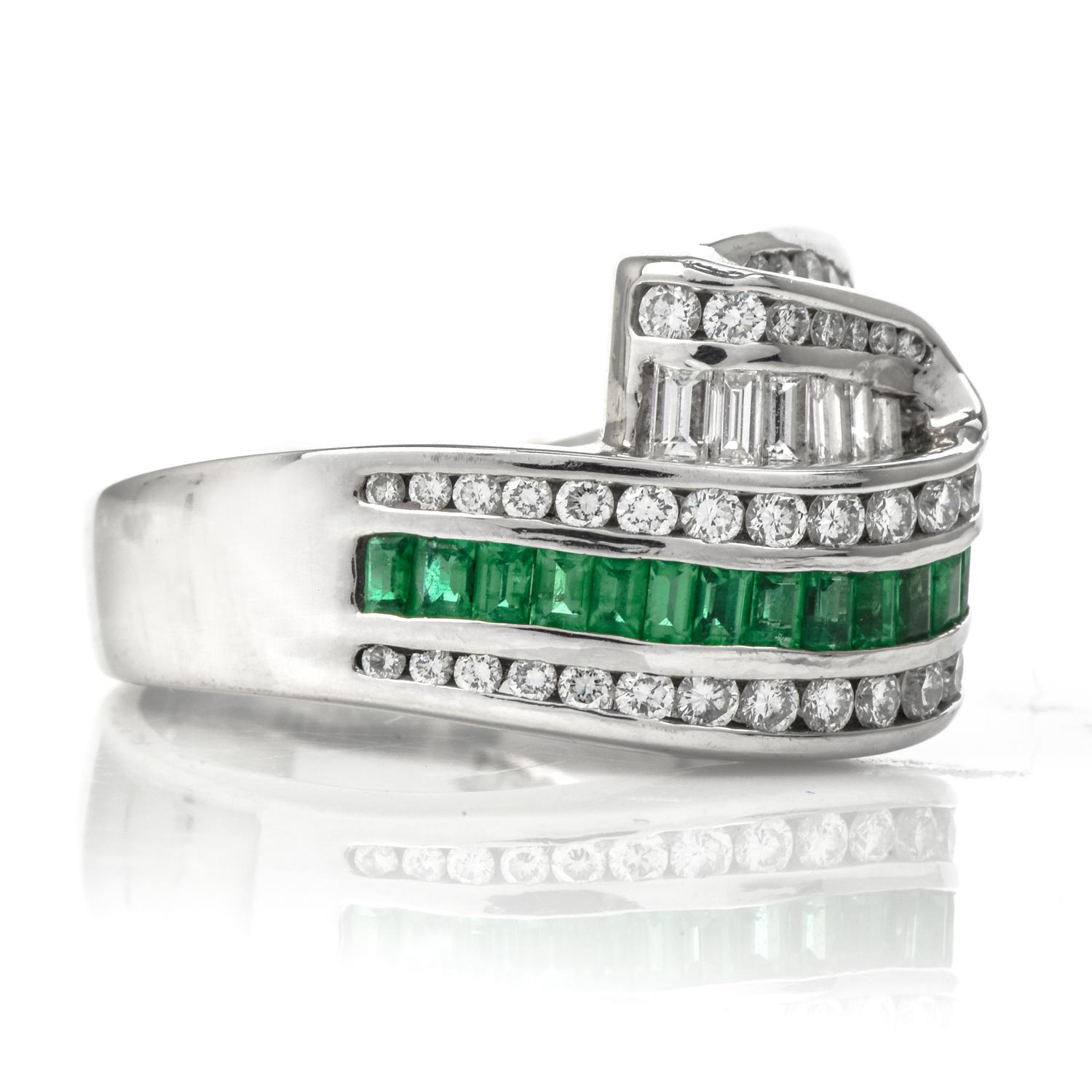 Emerald Cut Charles Krypell Platinum Emerald Diamond Cocktail Ring