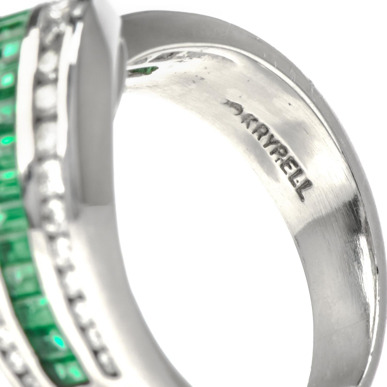 Women's Charles Krypell Platinum Emerald Diamond Cocktail Ring