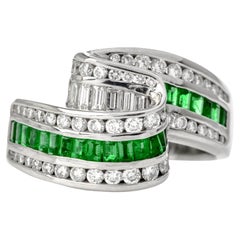 Charles Krypell Platinum Emerald Diamond Cocktail Ring