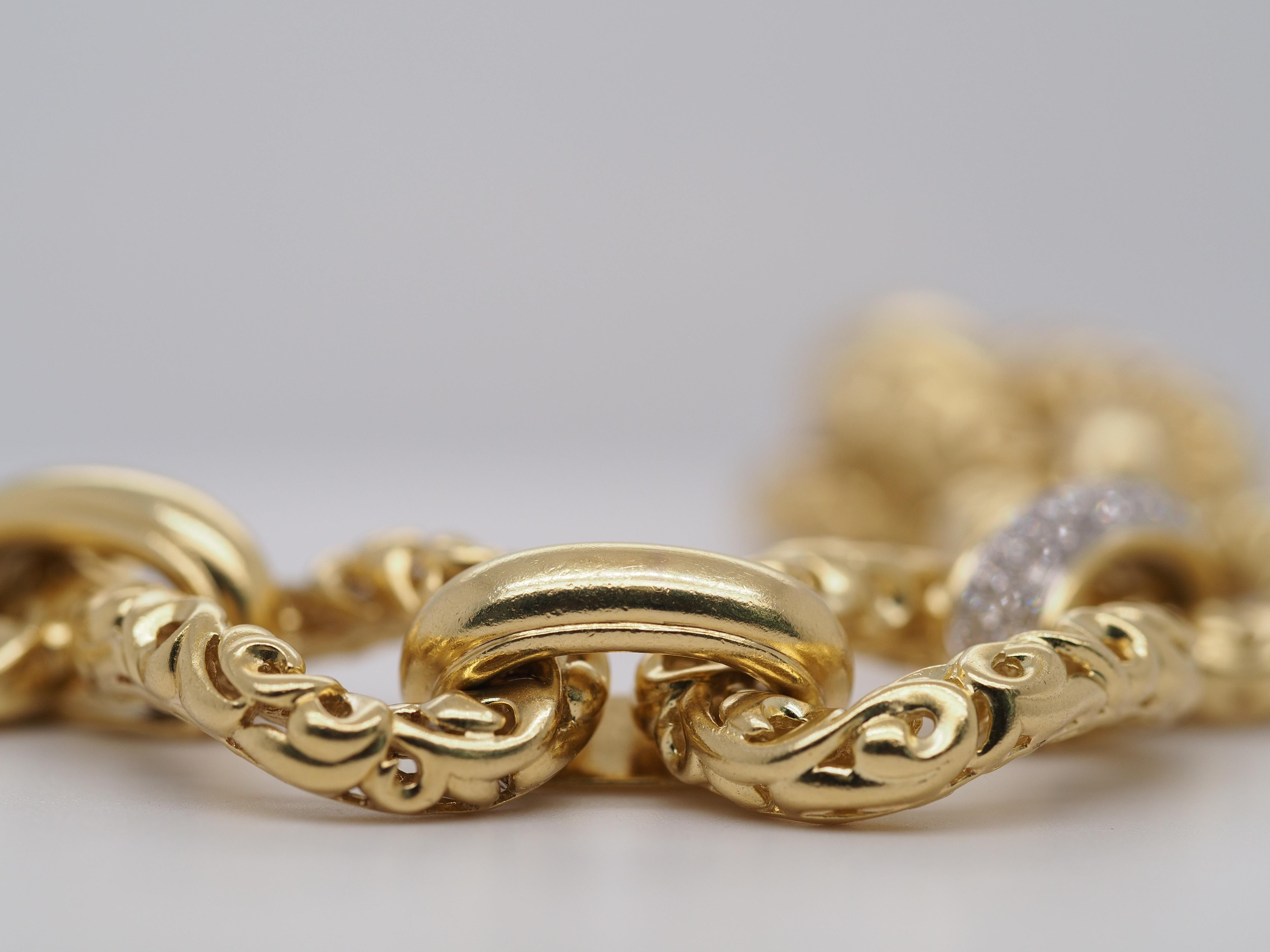 Women's or Men's Charles Krypell Heavy 18k Yellow Gold and Diamond Link Bracelet