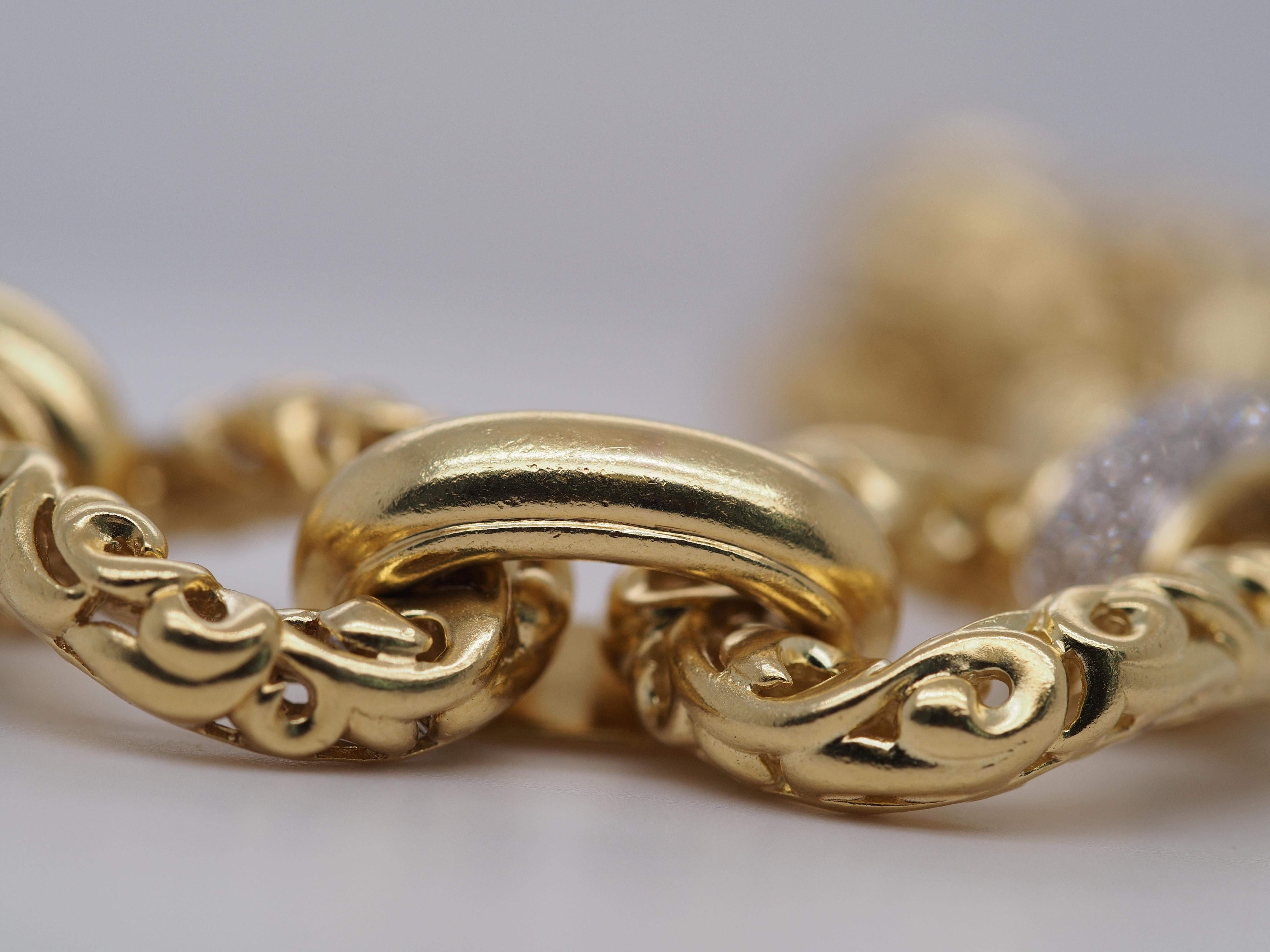 Charles Krypell Heavy 18k Yellow Gold and Diamond Link Bracelet 1