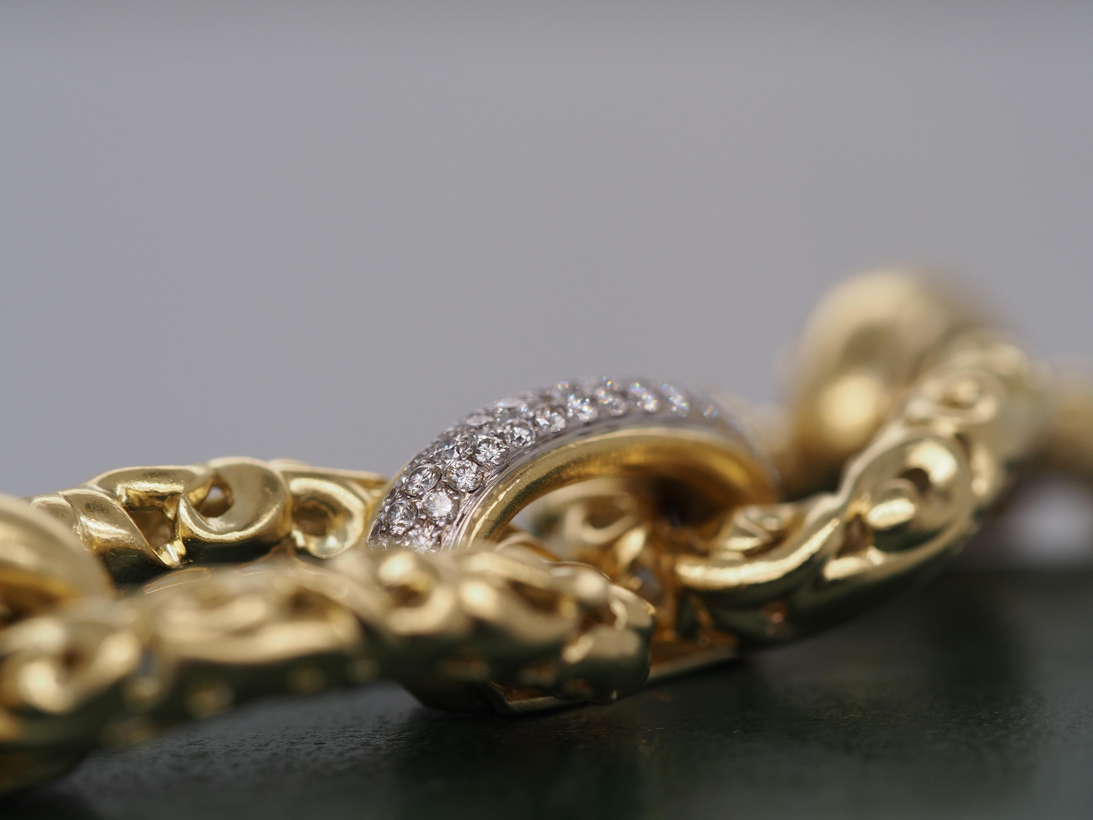 Charles Krypell Heavy 18k Yellow Gold and Diamond Link Bracelet 3