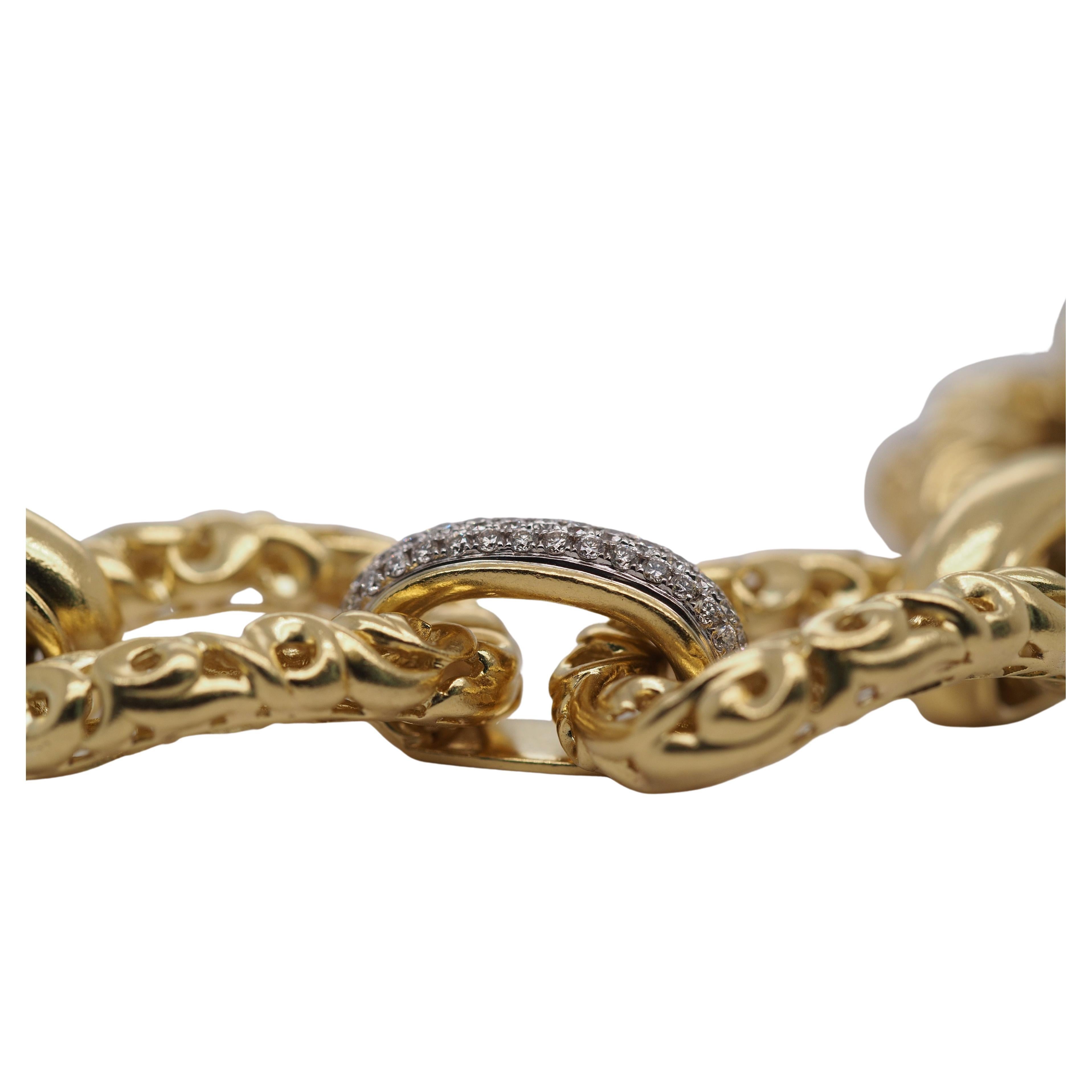 Charles Krypell Heavy 18k Yellow Gold and Diamond Link Bracelet For
