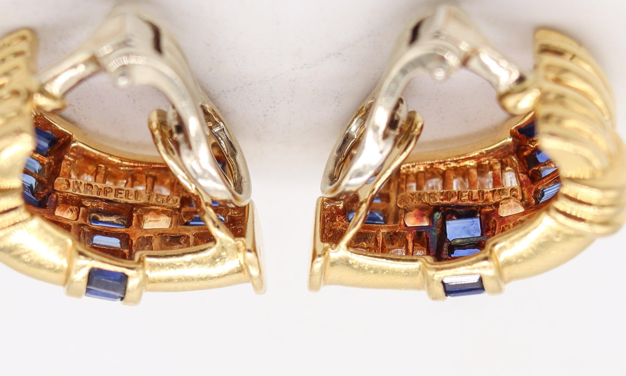 Donna CHARLES KRYPELL Hoops Earrings In 18Kt Gold 3.94 Ctw In Diamonds & Sapphires in vendita