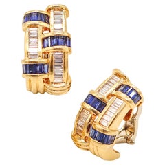 CHARLES KRYPELL Hoops Earrings In 18Kt Gold 3.94 Ctw In Diamonds 
Sapphires