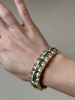 Charles Krypell Importante Pulsera de Oro Esmeralda con Diamantes de 18 Quilates