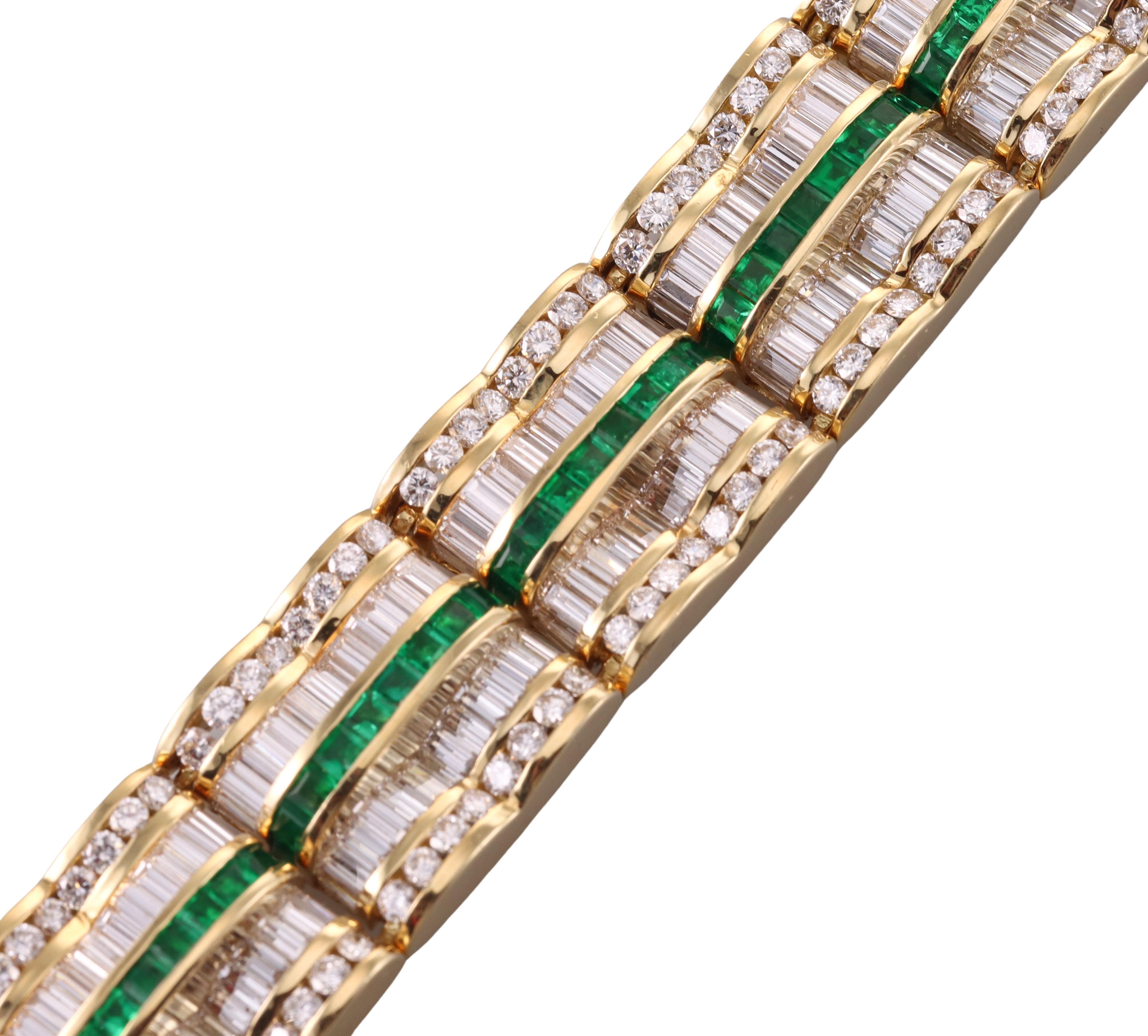 Round Cut Charles Krypell Important 18 Carat Diamond Emerald Gold Bracelet