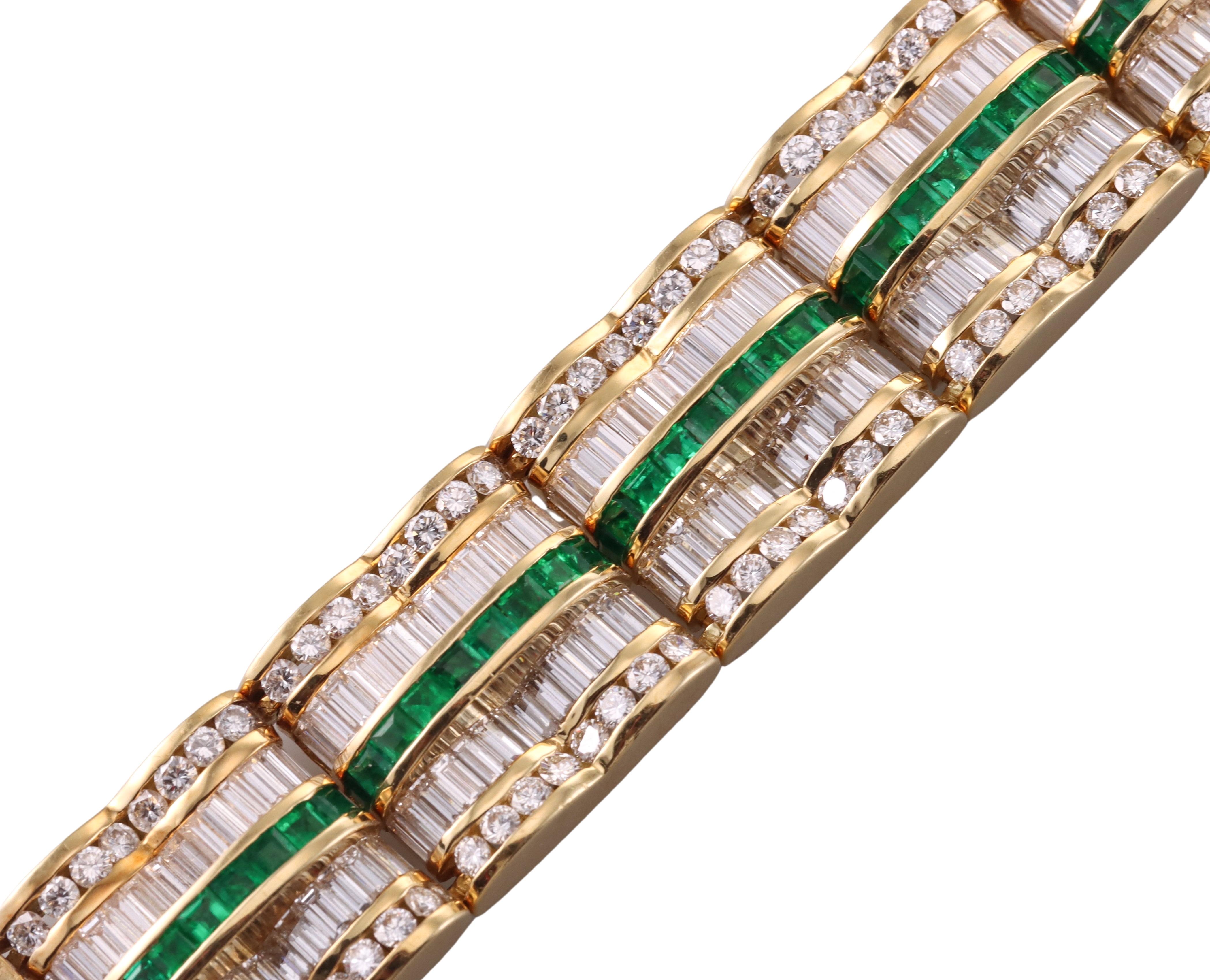 Charles Krypell Important 18 Carat Diamond Emerald Gold Bracelet In Excellent Condition In New York, NY