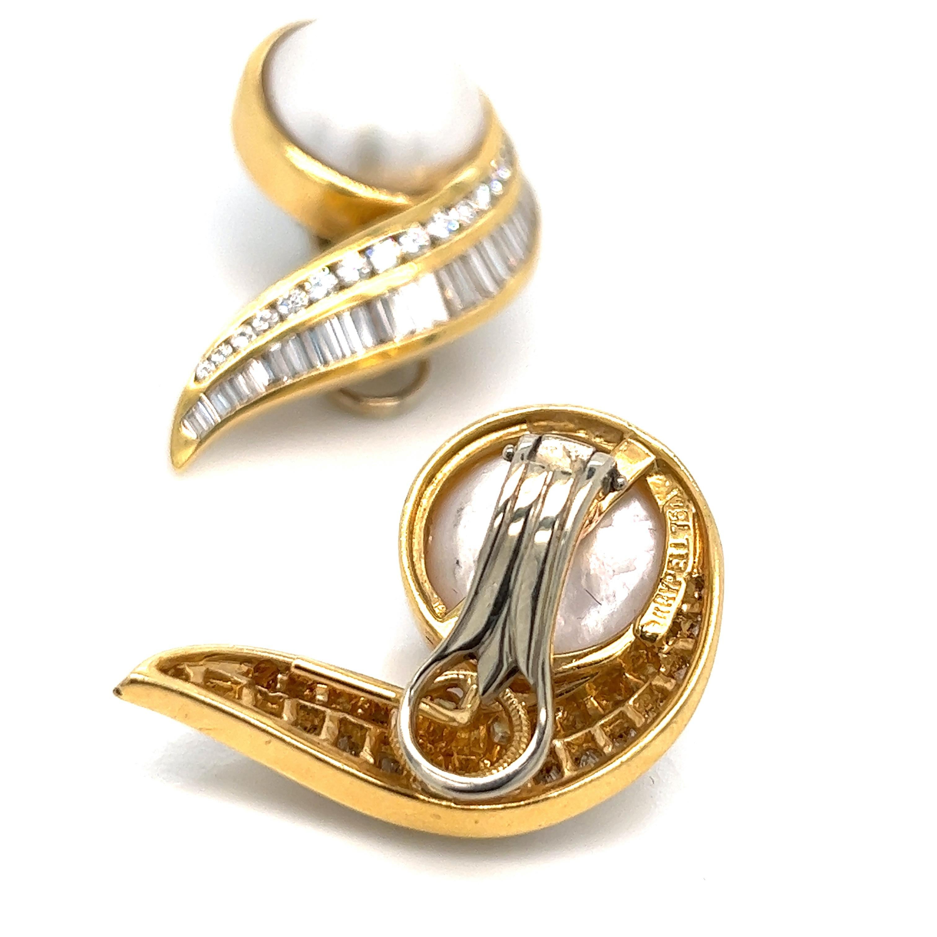 Charles Krypell Mabé Perles Diamants Or Clips d'oreilles en vente 1