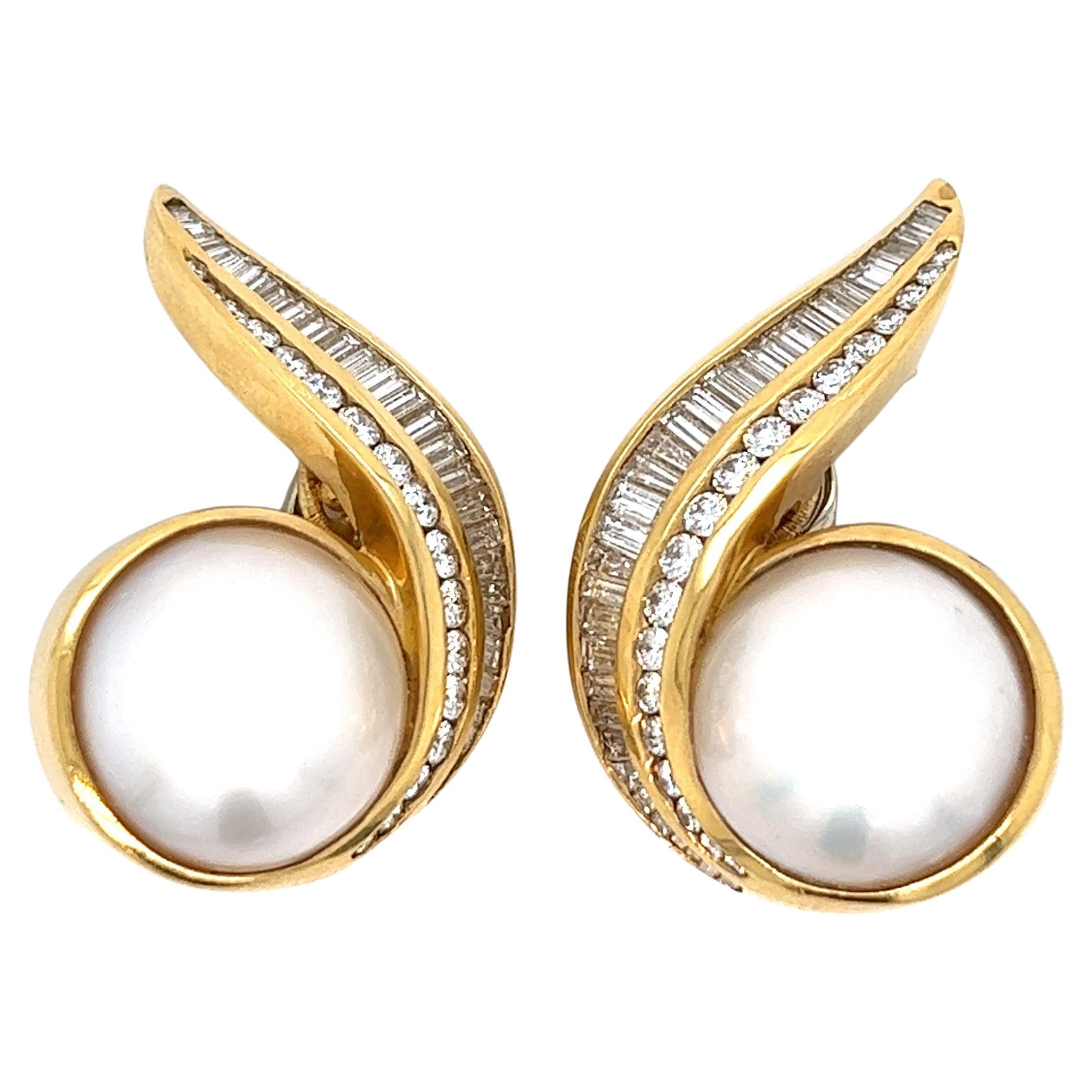 Charles Krypell Mabé Pearls Diamond Gold Ear Clips For Sale