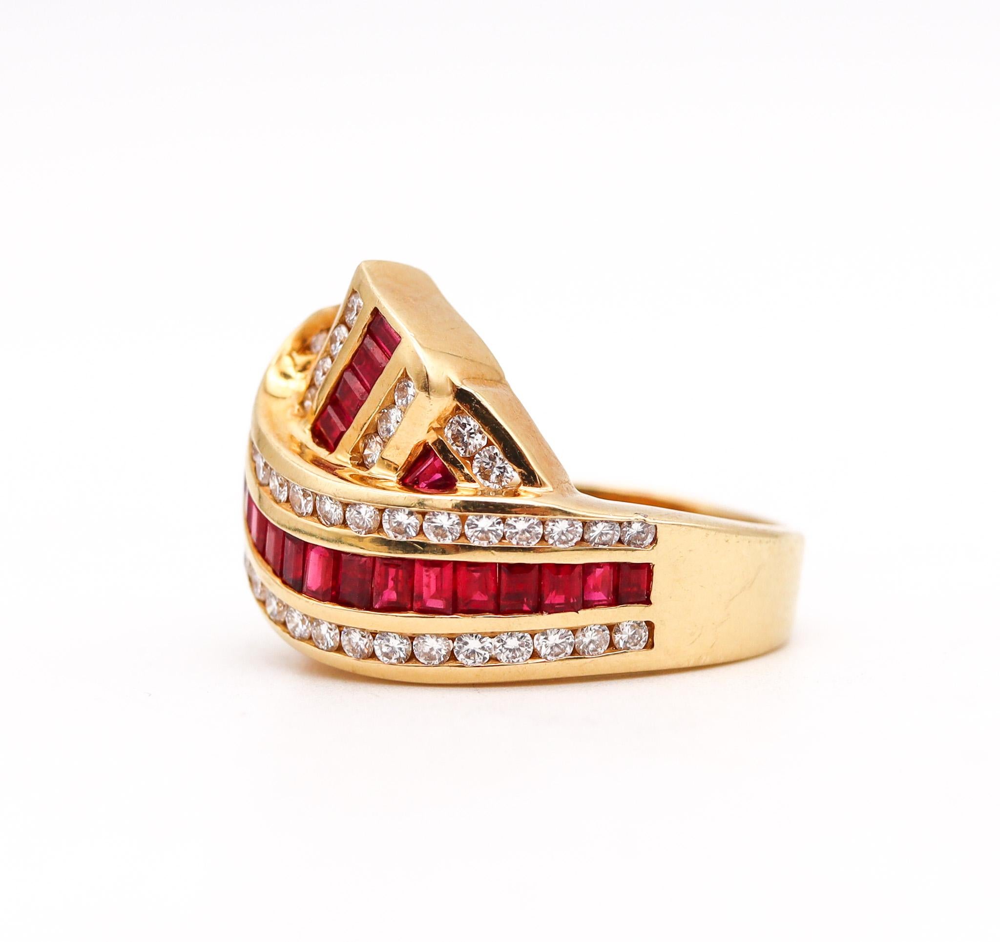 Brilliant Cut Charles Krypell Modern Ring in 18kt Gold with 4.11ctw in Diamonds and Rubies