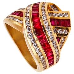 Anello moderno Charles Krypell in oro 18 carati con 4,11 carati di diamanti e rubini