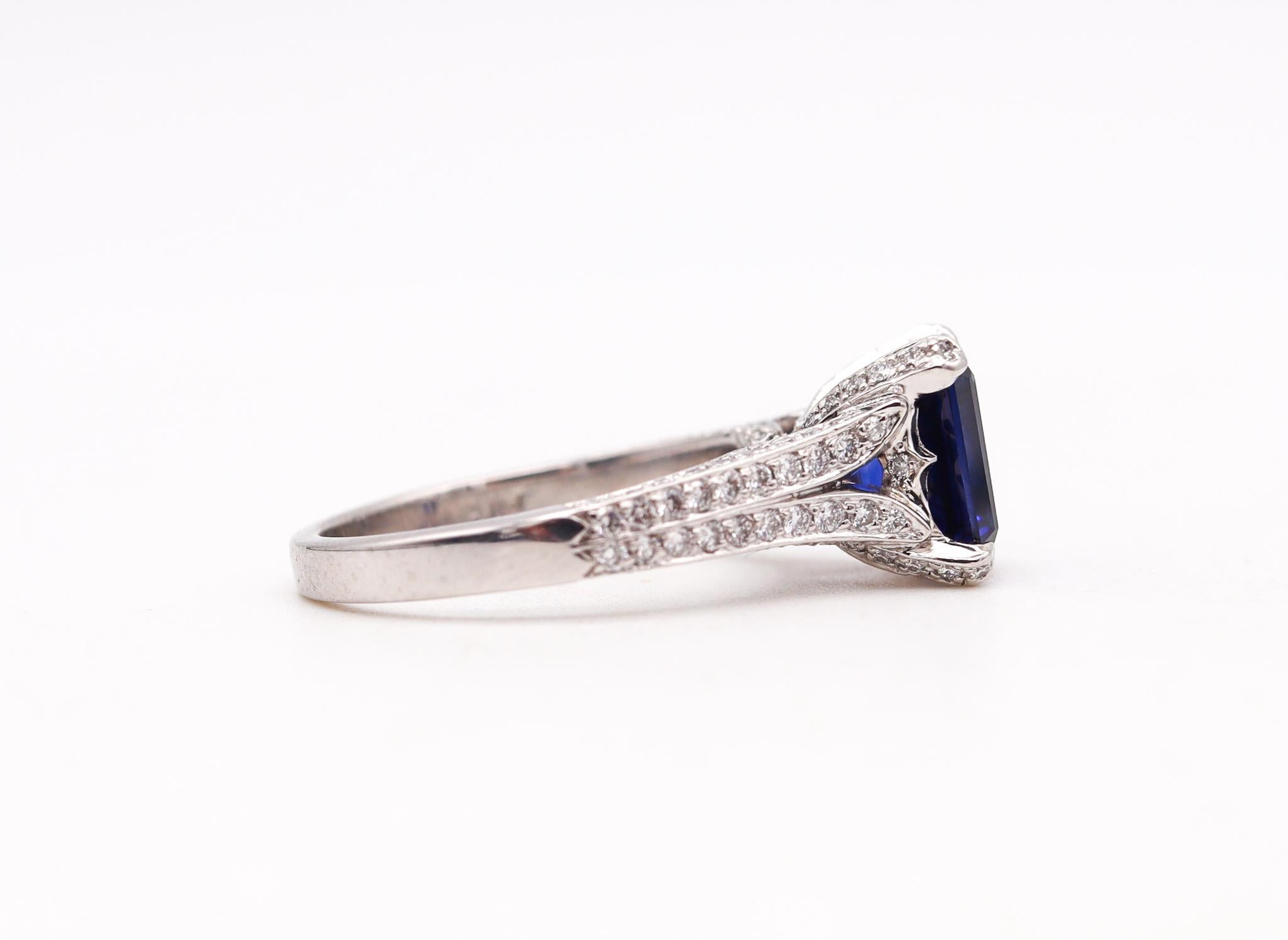 Charles Krypell Modern Ring in Platinum with 4.91 Ctw in Diamonds and Tanzanite In Excellent Condition For Sale In Miami, FL