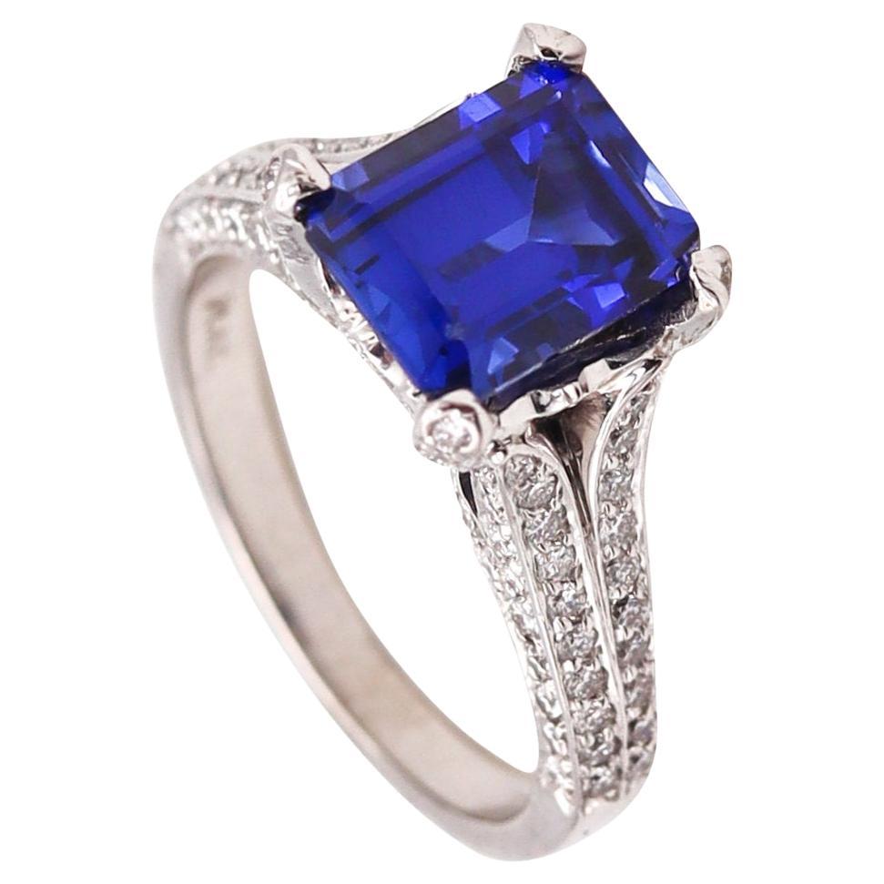 Charles Krypell Modern Ring in Platinum with 4.91 Ctw in Diamonds and Tanzanite For Sale