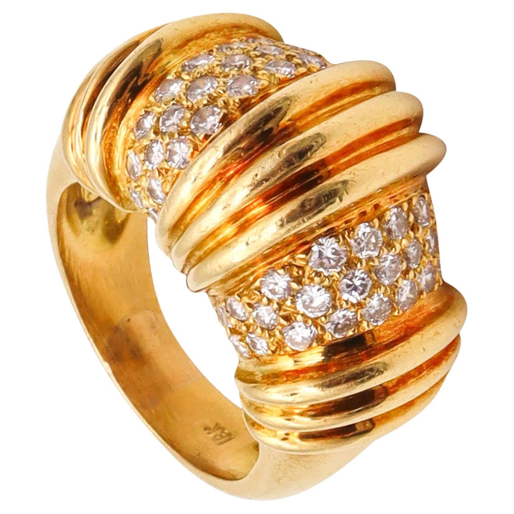 Charles Krypell Modernist Cocktail Ring In 18Kt Gold With 1.08 Cts In Diamonds For Sale