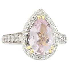 Charles Krypell Morganite 18 Karat Two-Tone Gold Pear Halo Ring