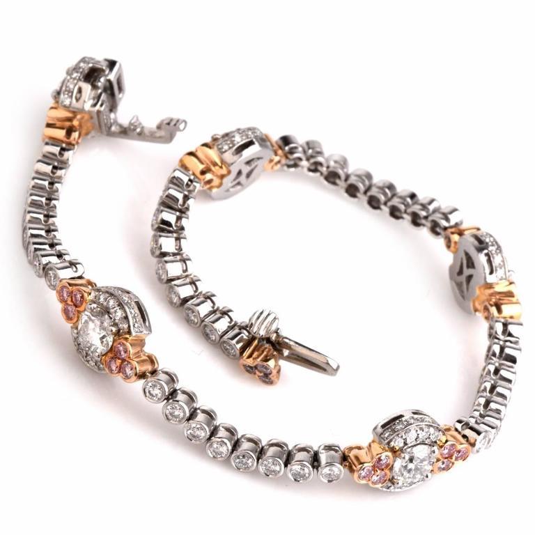 Women's or Men's Charles Krypell Argyle Natural Fancy Pink Diamond Gold Platinum  Bracelet