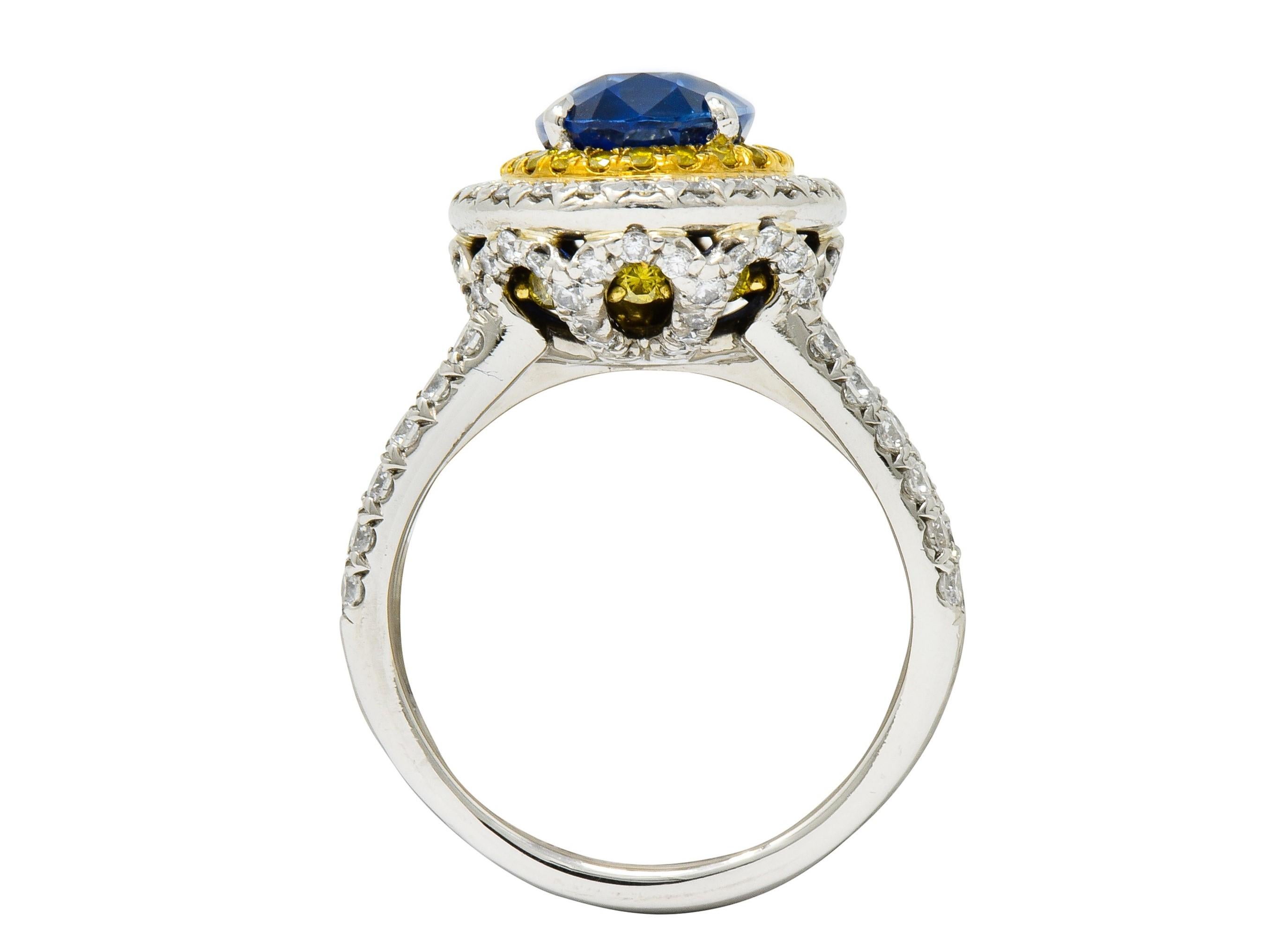 Women's or Men's Charles Krypell No Heat Ceylon Sapphire White Fancy Yellow Diamond Platinum Ring