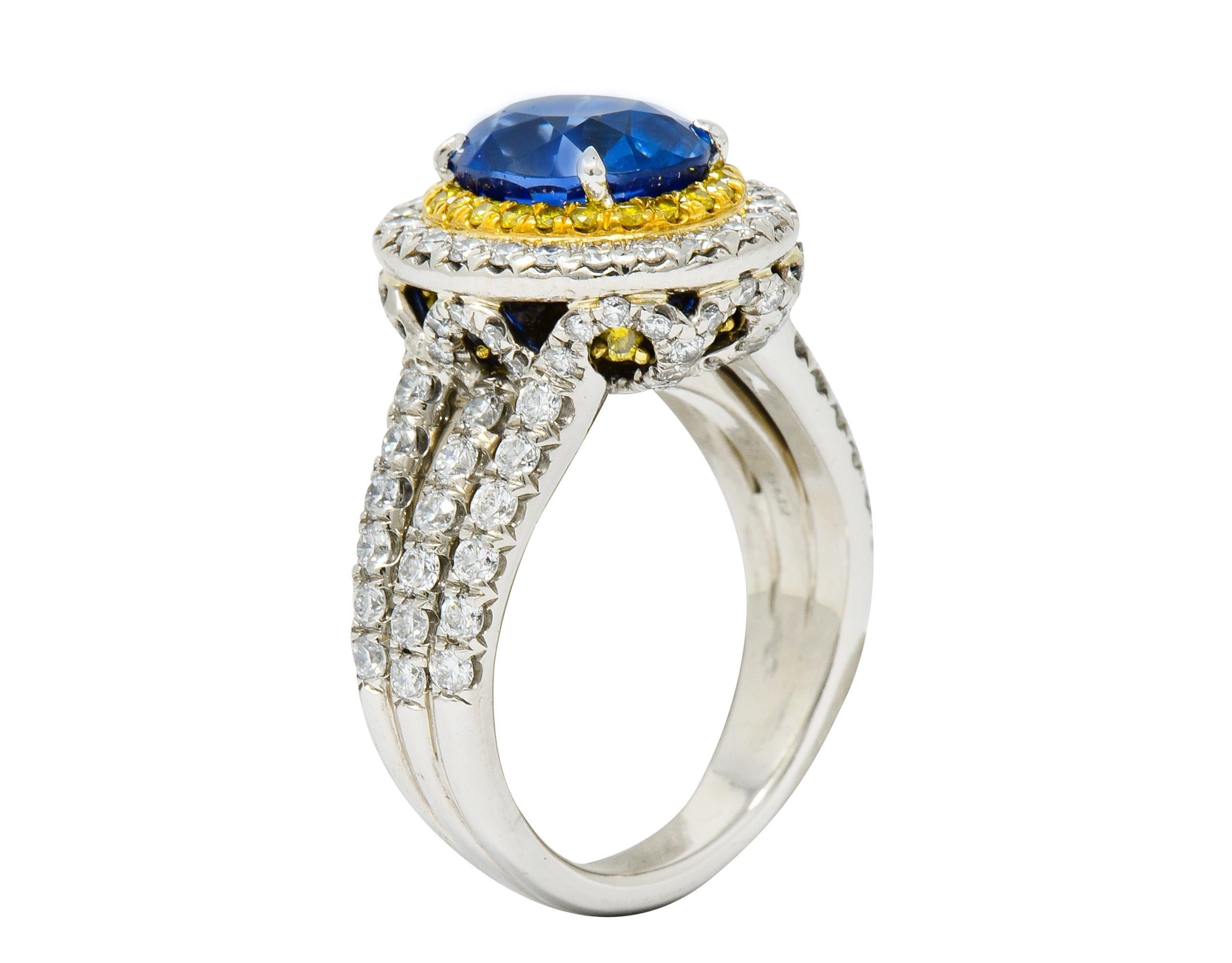 Charles Krypell No Heat Ceylon Sapphire White Fancy Yellow Diamond Platinum Ring 1