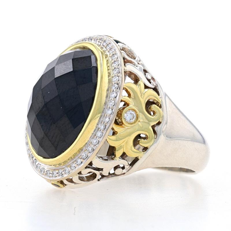 Oval Cut Charles Krypell Onyx & Diamond Halo Ring Sterling 925 Yellow Gold 18k Oval.35ctw For Sale