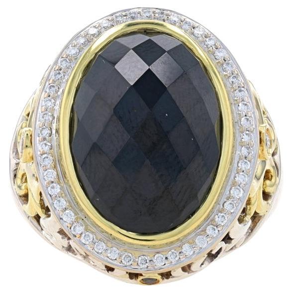 Charles Krypell Onyx & Diamond Halo Ring Sterling 925 Yellow Gold 18k Oval.35ctw en vente