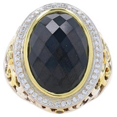 Charles Krypell Onyx & Diamant Halo-Ring Sterling 925 Gelbgold 18k Oval.35ctw