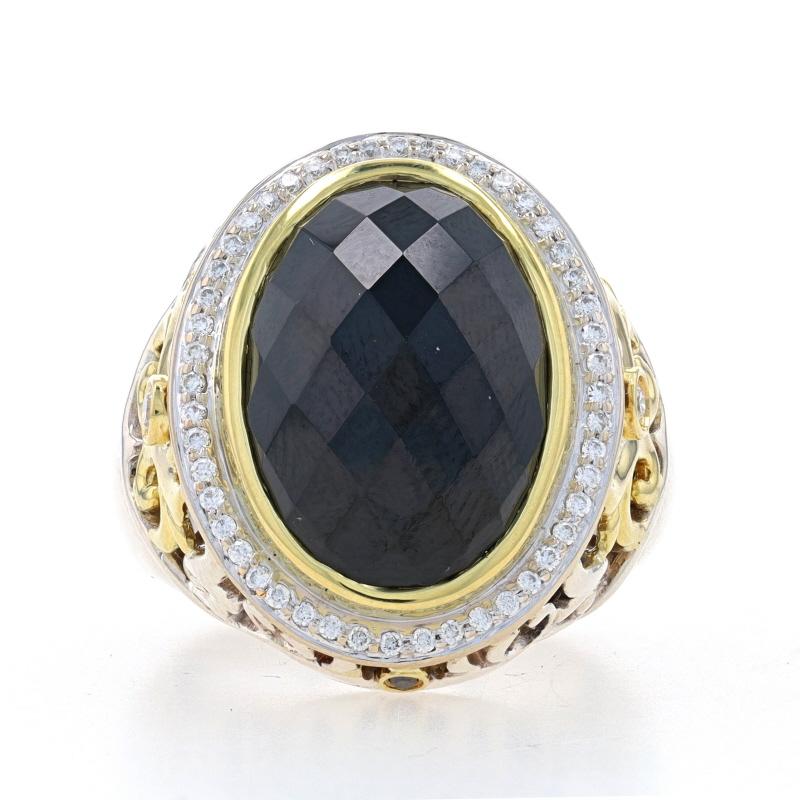 Charles Krypell Onyx & Diamond Halo Ring Sterling 925 Yellow Gold 18k Oval.35ctw