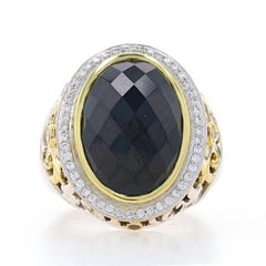 Charles Krypell Onyx & Diamond Halo Ring Sterling 925 Yellow Gold 18k Oval.35ctw