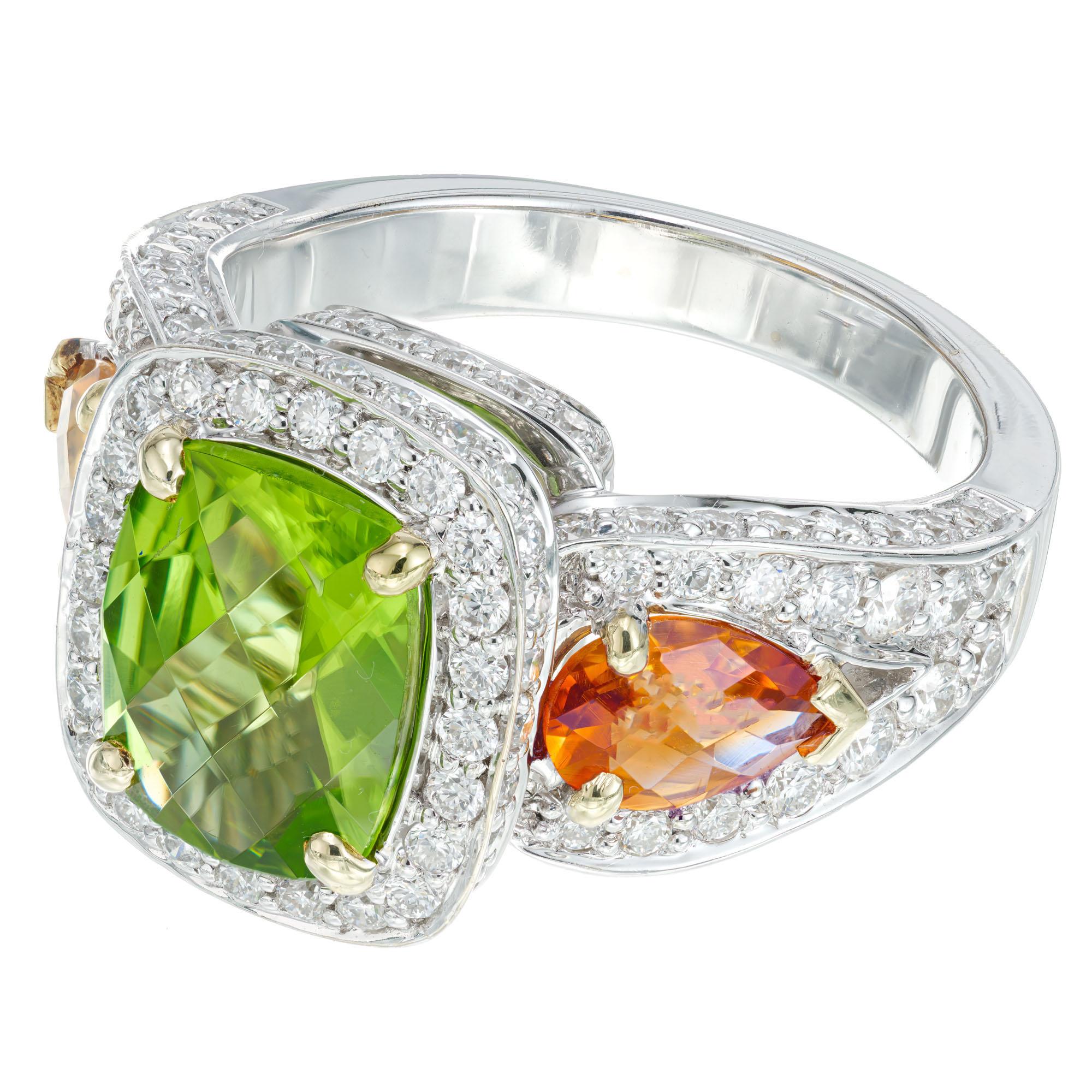Taille coussin Charles Krypell Bague cocktail en or avec péridot, citrine et diamants en vente