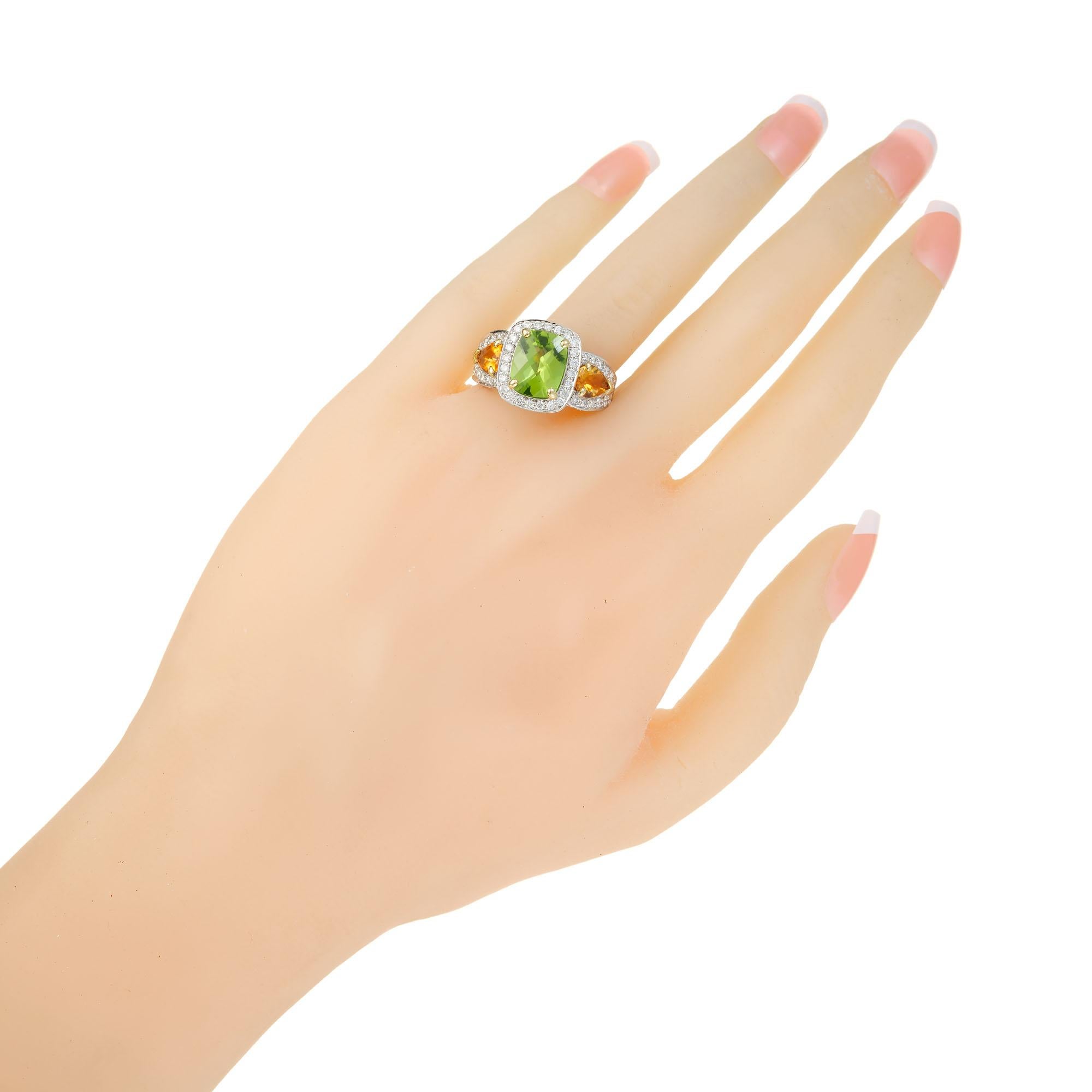 Women's Charles Krypell Peridot Citrine Diamond Gold Cocktail Ring For Sale