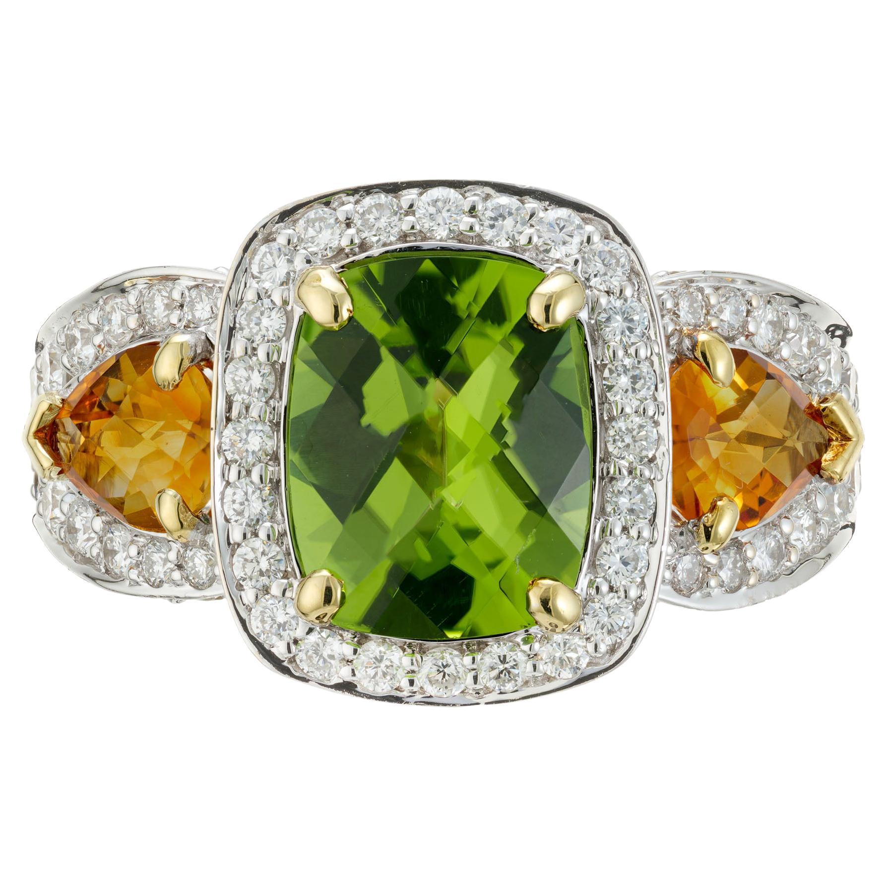 Charles Krypell Peridot Citrine Diamond Gold Cocktail Ring For Sale