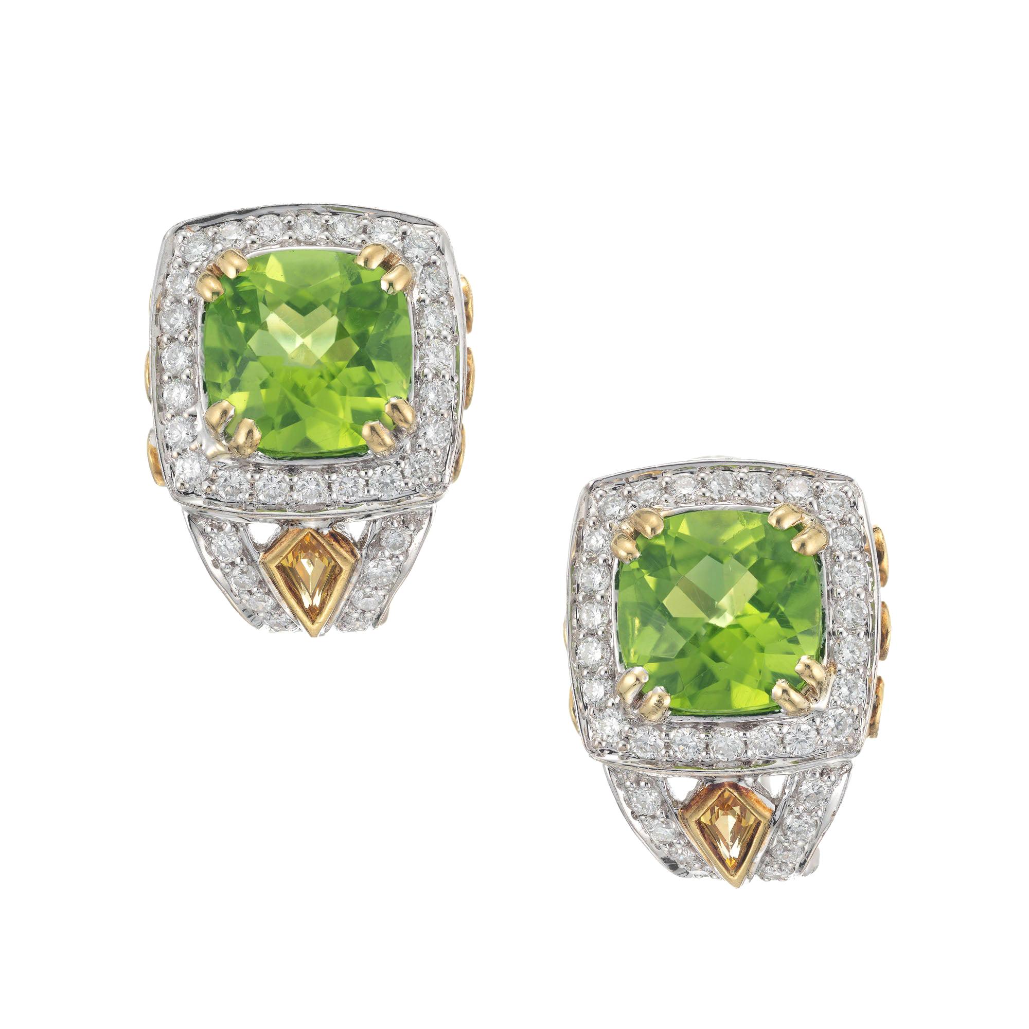 Charles Krypell Peridot Yellow Sapphire Diamond Gold Earrings For Sale