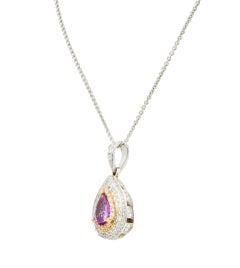 Charles Krypell Pink Sapphire Pink and White Diamond 18 Karat Gold Pear Pendant