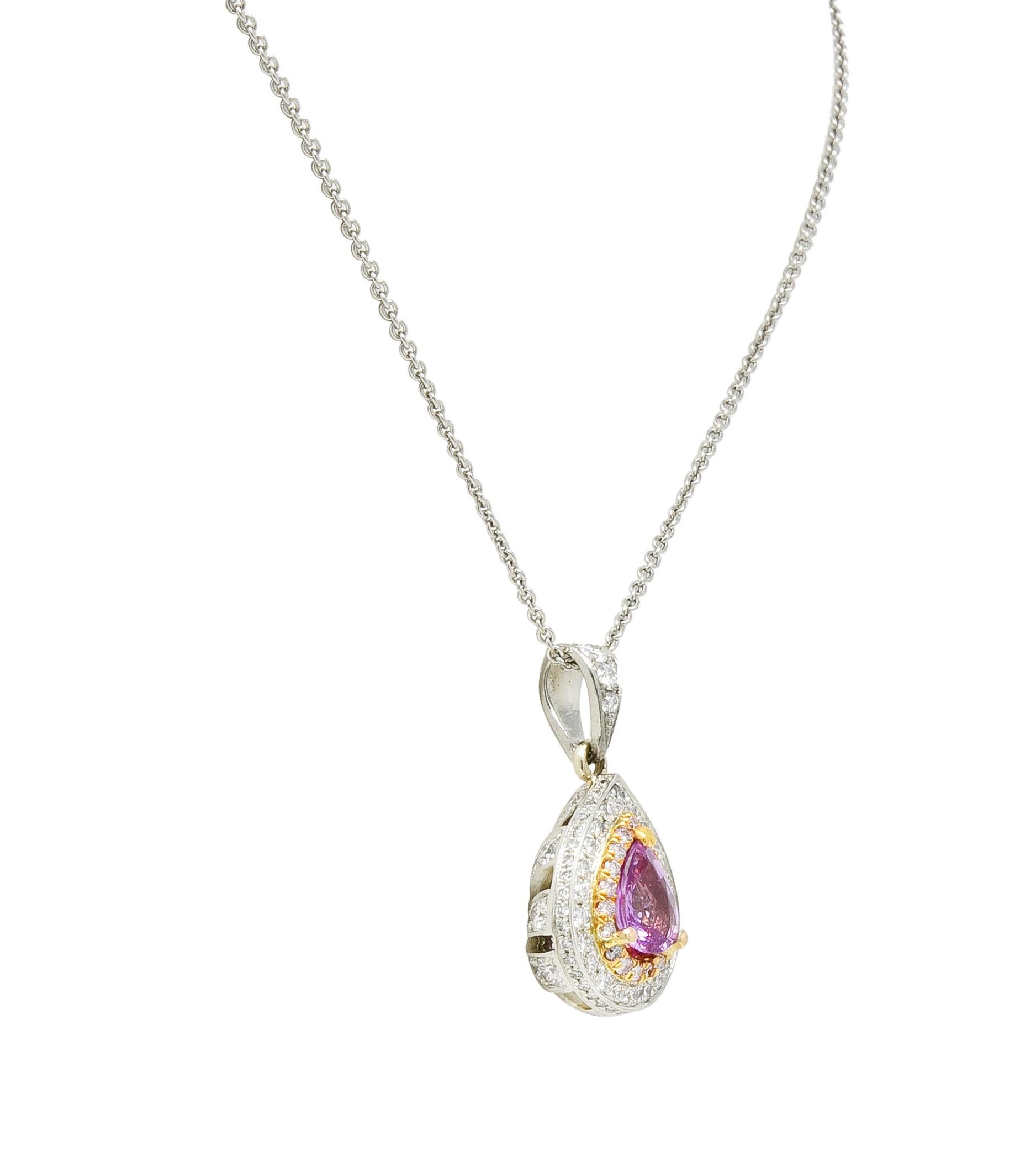 Contemporary Charles Krypell Pink Sapphire Pink and White Diamond 18 Karat Gold Pear Pendant