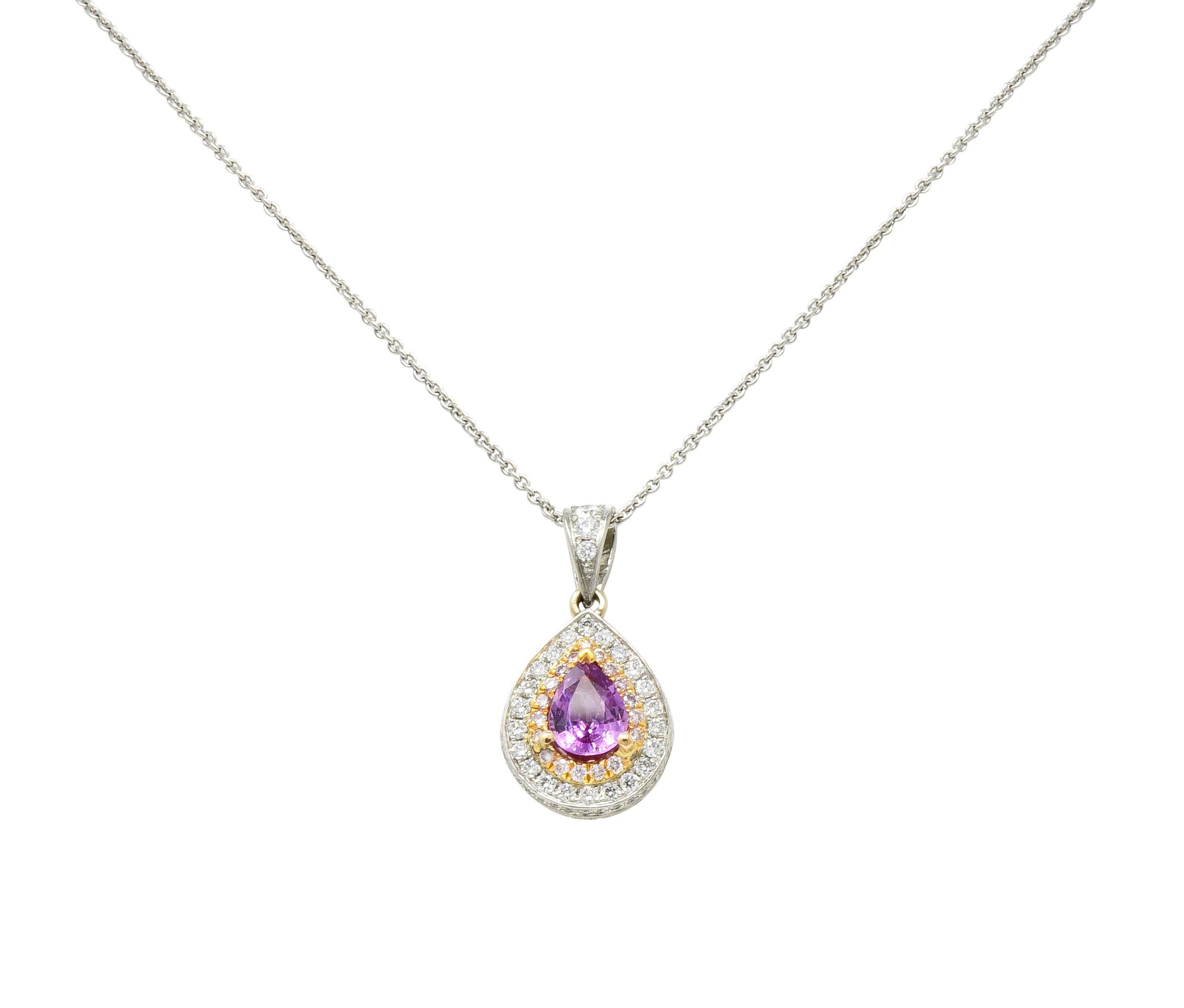 Charles Krypell Pink Sapphire Pink and White Diamond 18 Karat Gold Pear Pendant 2