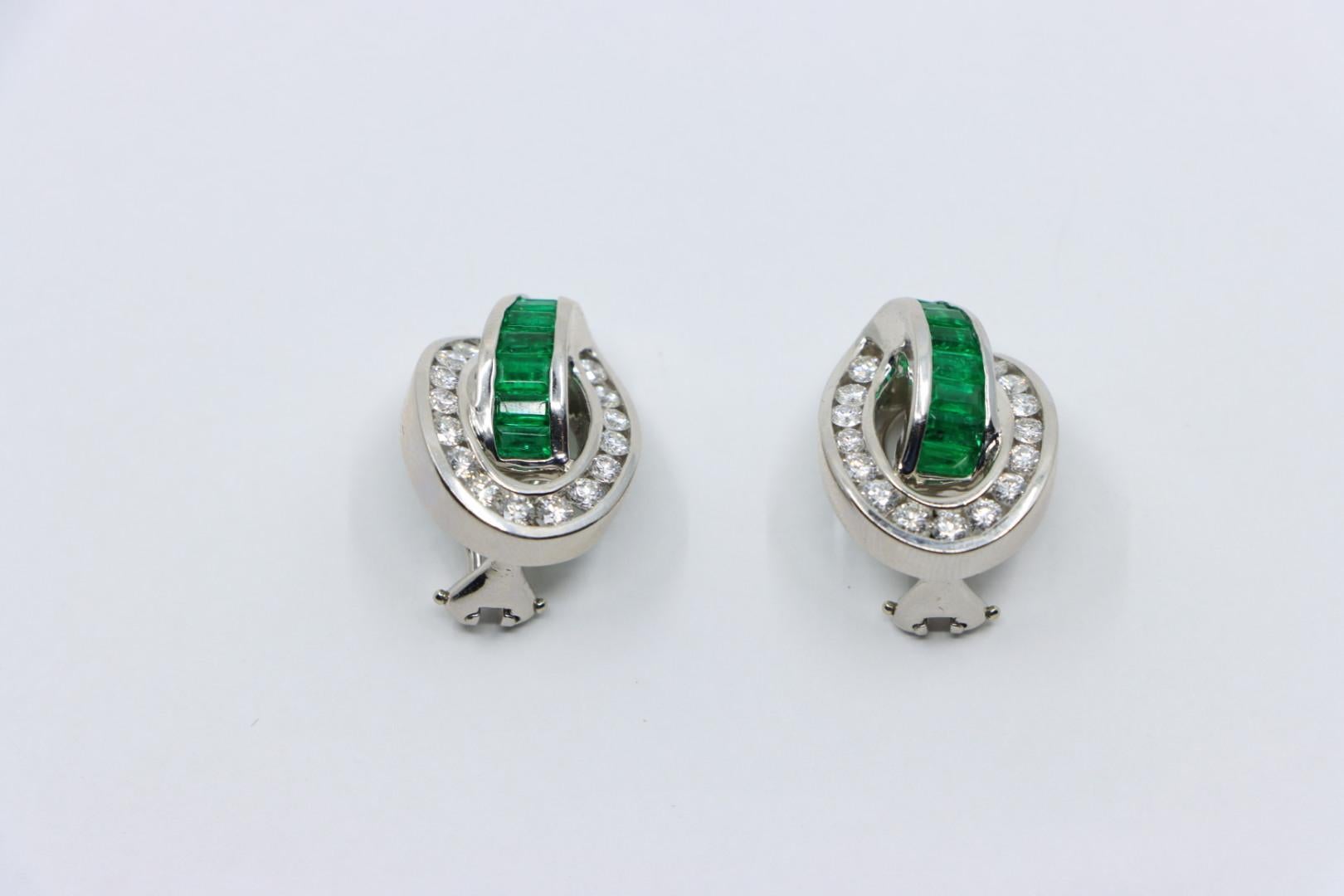 Charles Krypell Platinum Diamonds Emerald Earrings For Sale 5