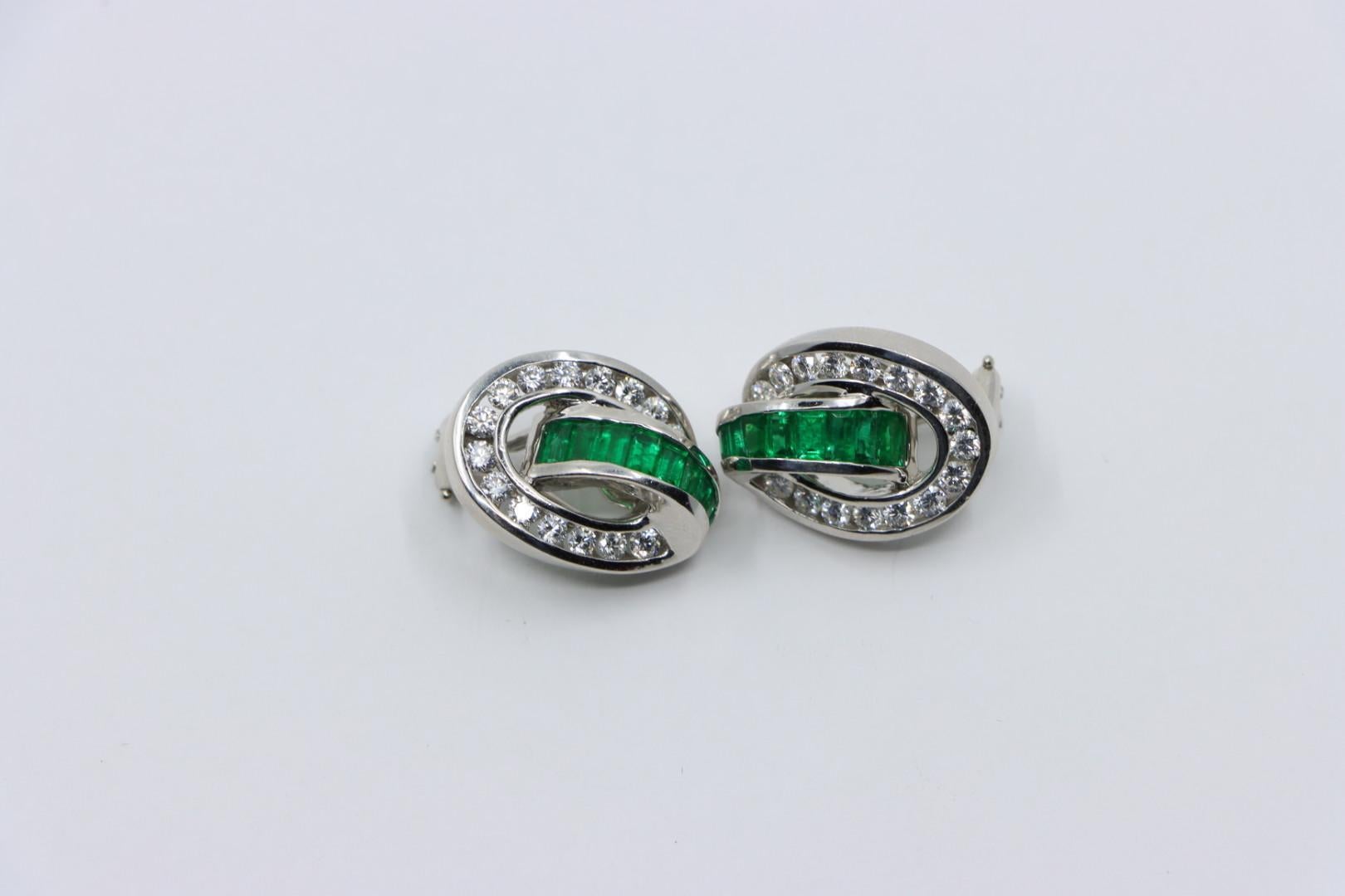 Charles Krypell Platinum Diamonds Emerald Earrings For Sale 6