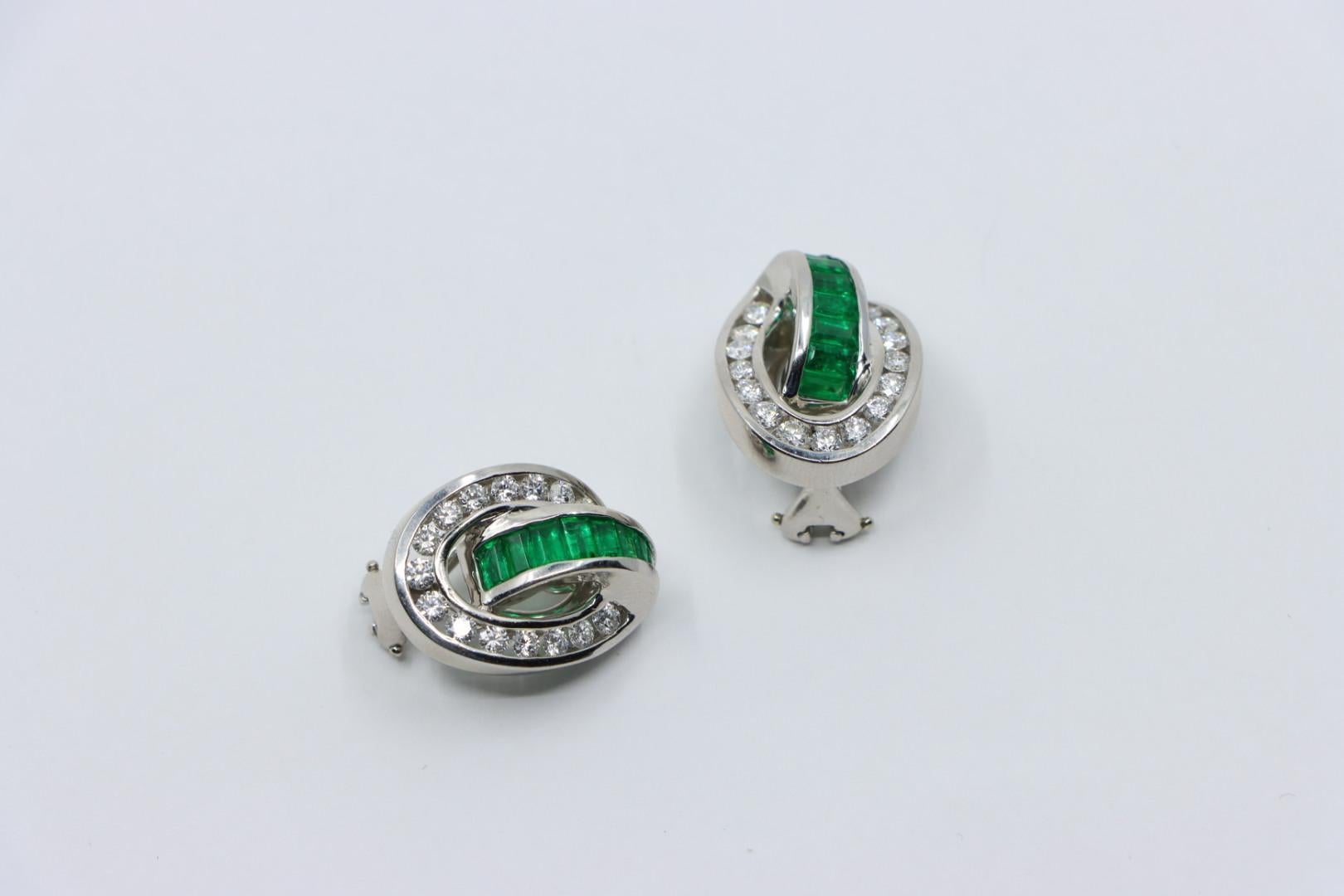 Charles Krypell Platinum Diamonds Emerald Earrings For Sale 7