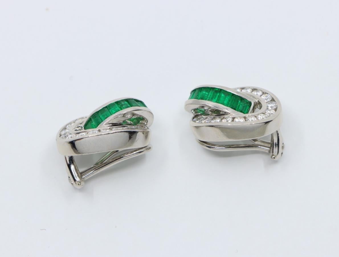Charles Krypell Platinum Diamonds Emerald Earrings For Sale 8