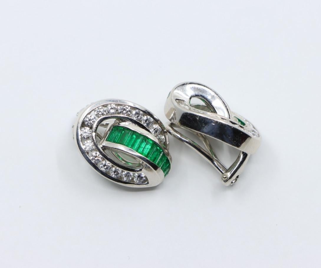 Charles Krypell Platinum Diamonds Emerald Earrings For Sale 10