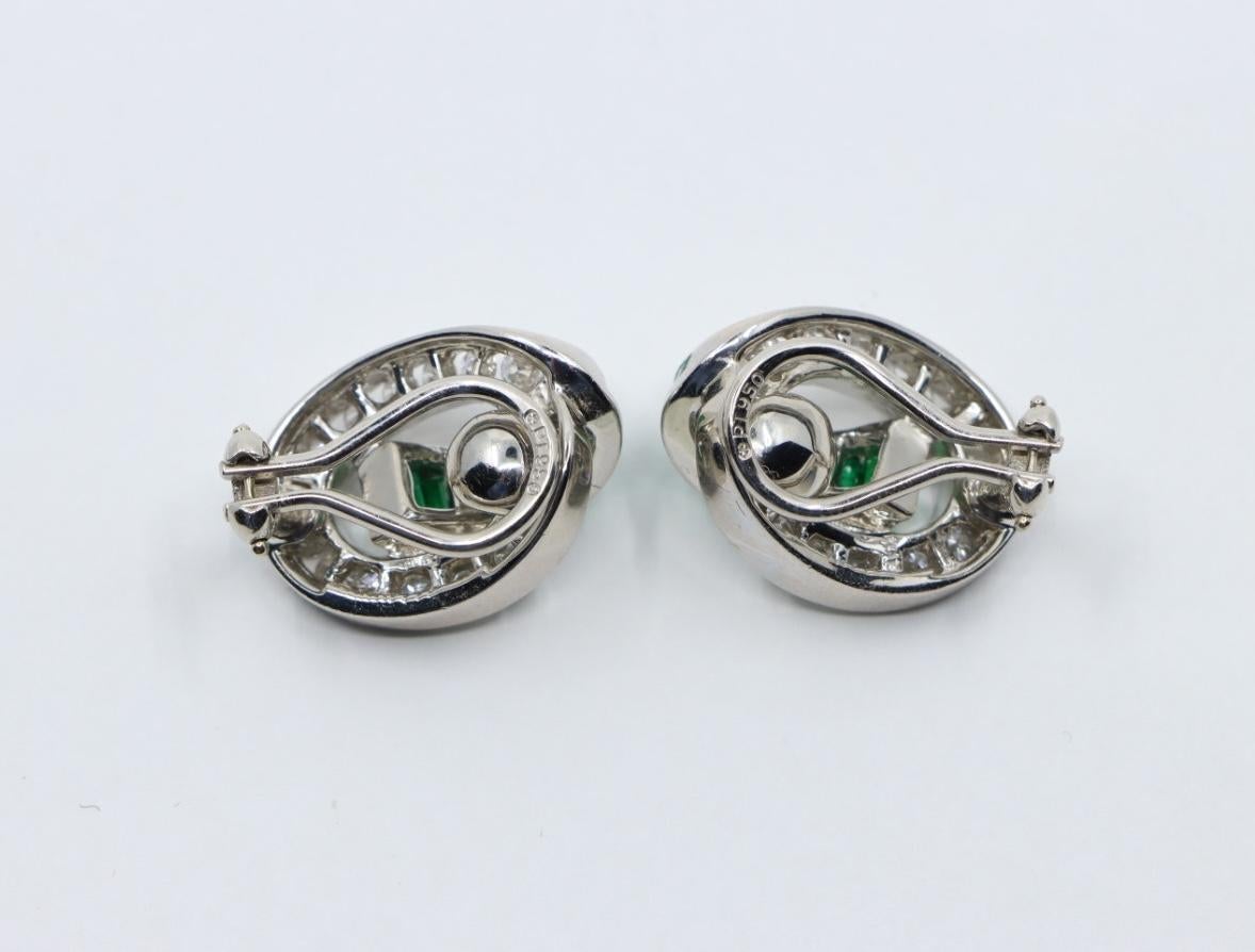 Charles Krypell Platinum Diamonds Emerald Earrings 11