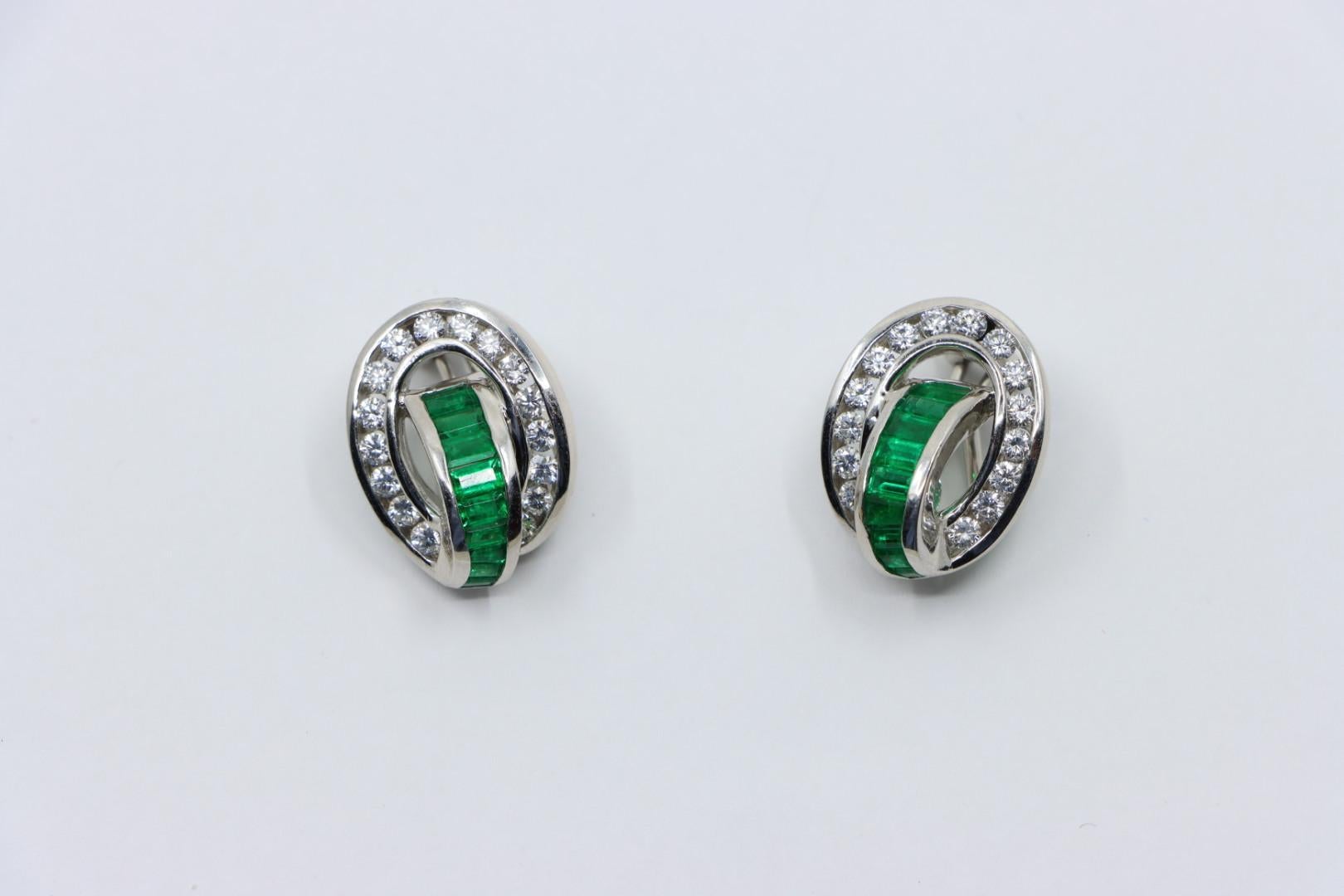 Charles Krypell Platinum Diamonds Emerald Earrings For Sale 2