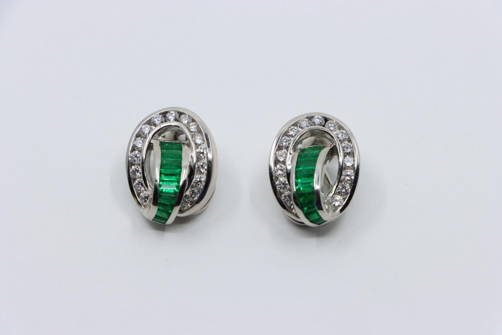 Charles Krypell Platinum Diamonds Emerald Earrings For Sale 3