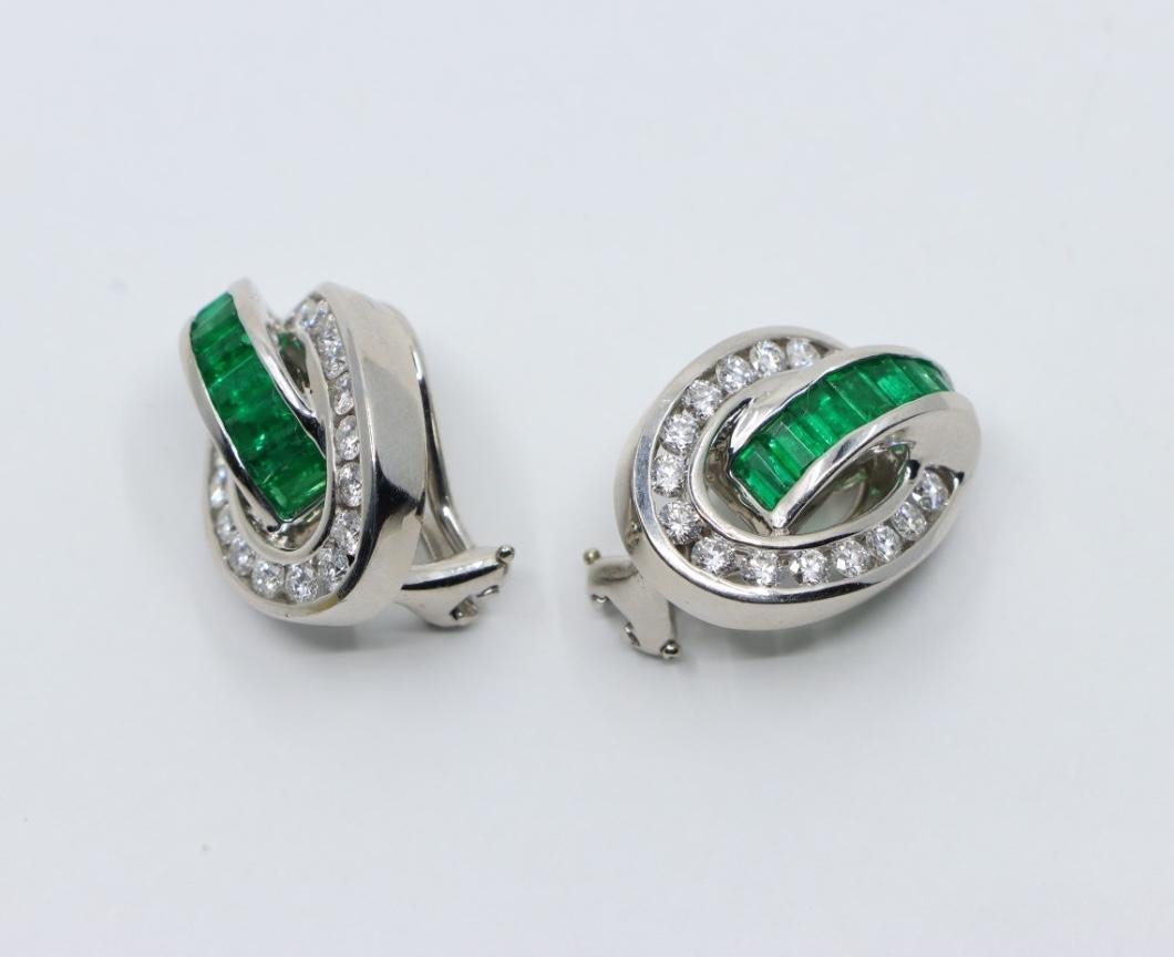 Charles Krypell Platinum Diamonds Emerald Earrings For Sale 4