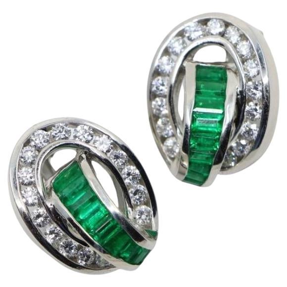 Charles Krypell Platinum Diamonds Emerald Earrings For Sale