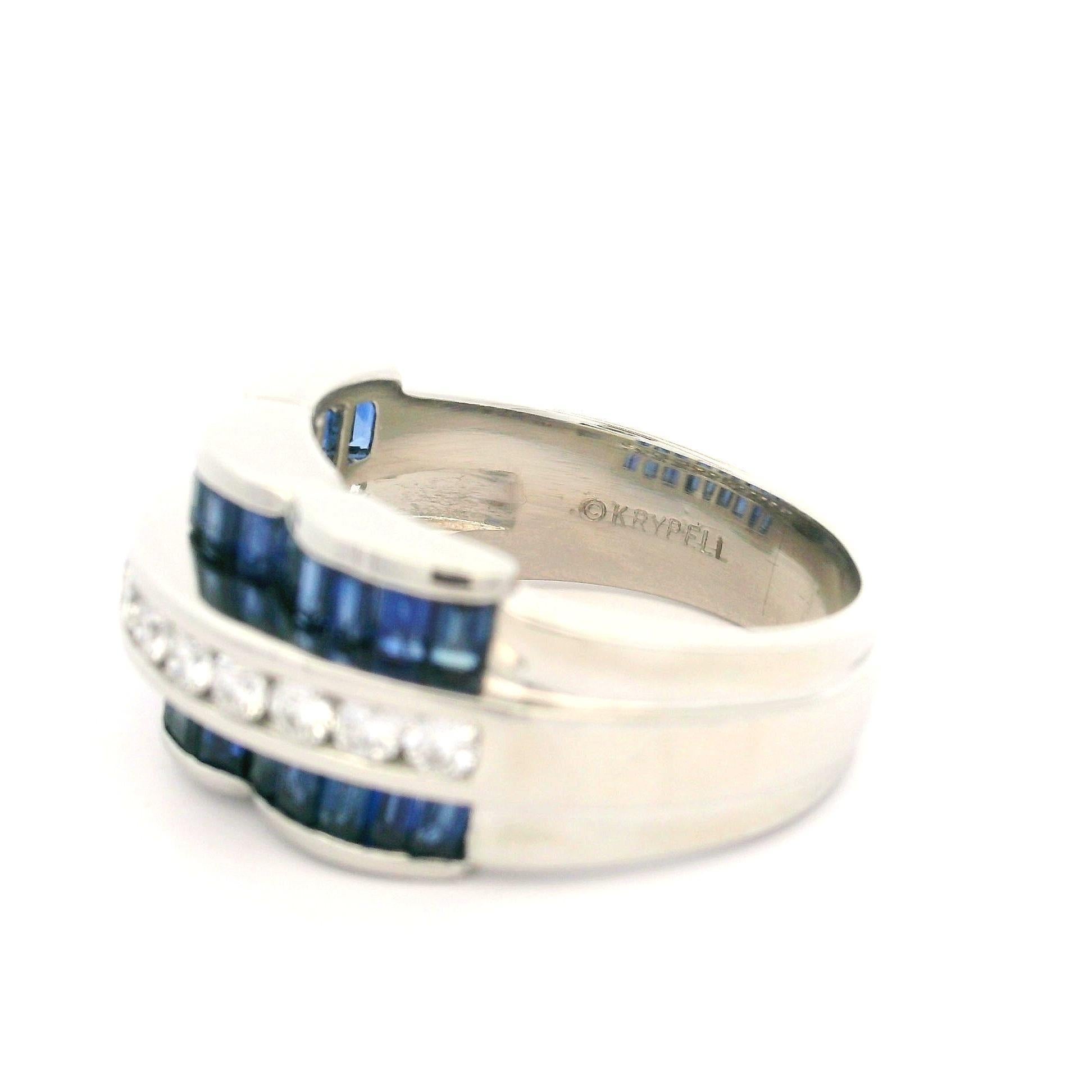 Charles Krypell Platinum Sapphire & Diamond Wide Wavy Cocktail Band Ring 5