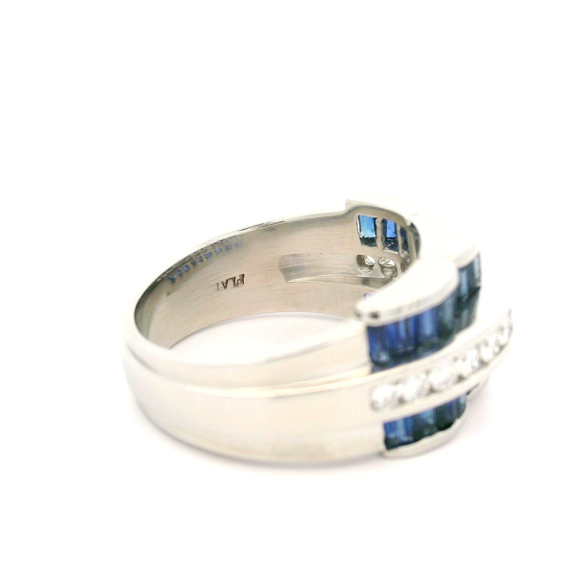 Charles Krypell Platinum Sapphire & Diamond Wide Wavy Cocktail Band Ring 6